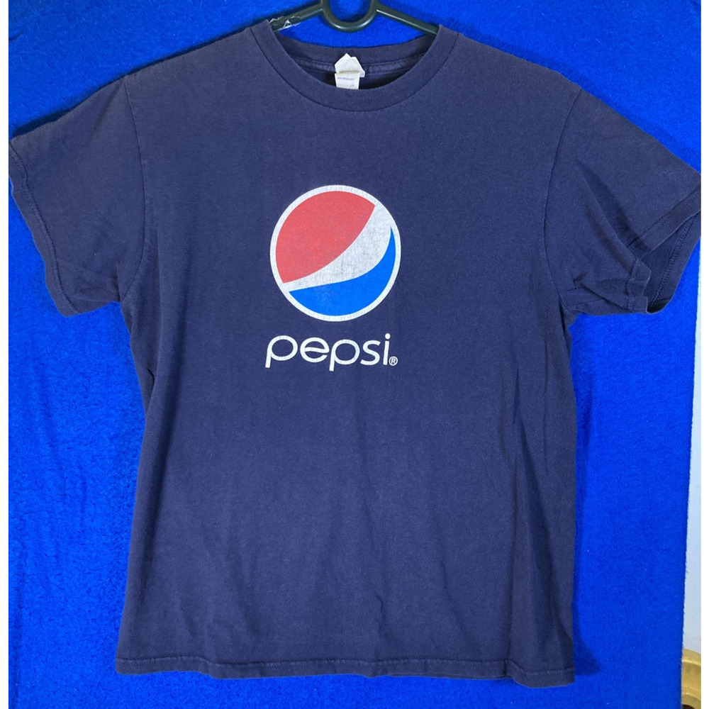 Vintage Pepsi T-Shirt Mens Medium Navy Blue 90s Promo Soda Logo